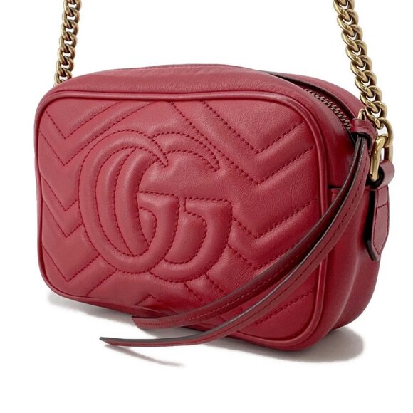 GUCCI GG Marmont Mini Shoulder Bag Size Mini Leather Red/Beige 448065 - Picture 2 of 14